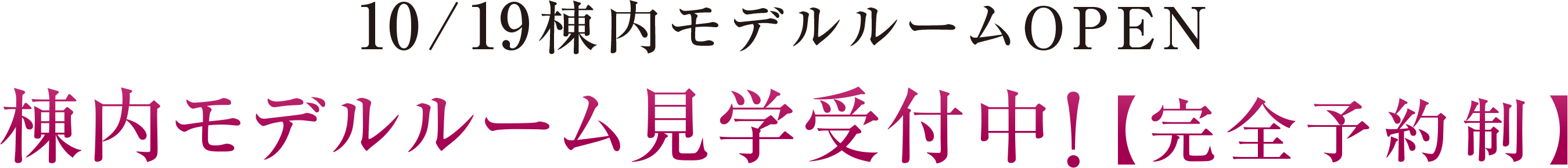 10/19棟内モデルルームOPEN、棟内モデルルーム見学受付中！【完全予約制】